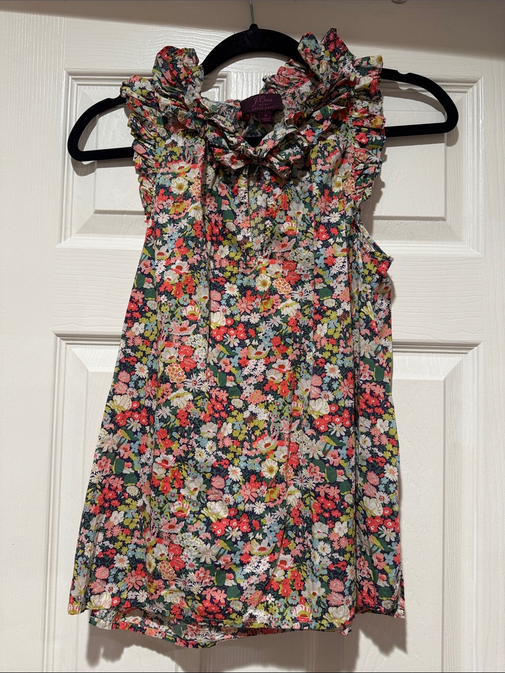 J. Crew Girls Floral Ruffle Tank Top - Green Multi